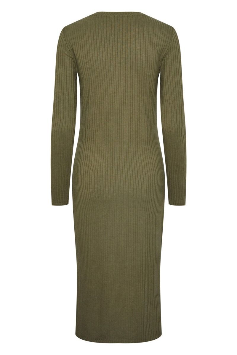 Pieces - Kjole - PC Kylie LS O-Neck Midi Dress - Deep Lichen Green