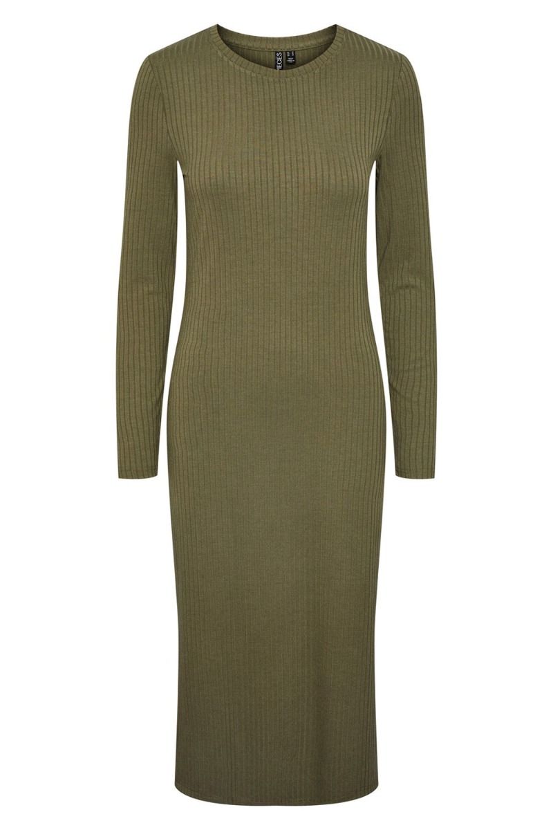Pieces - Kjole - PC Kylie LS O-Neck Midi Dress - Deep Lichen Green