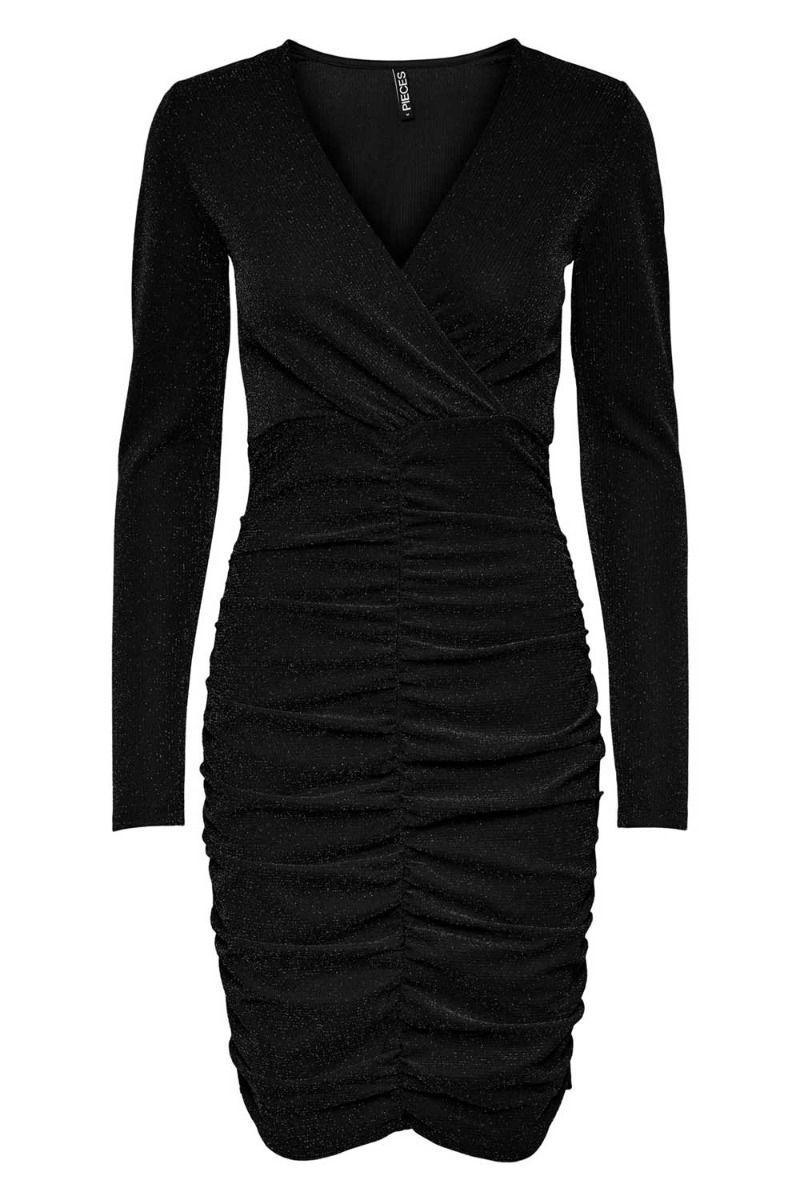 Pieces - Kjole - PC Lina LS V-neck Dress - Black