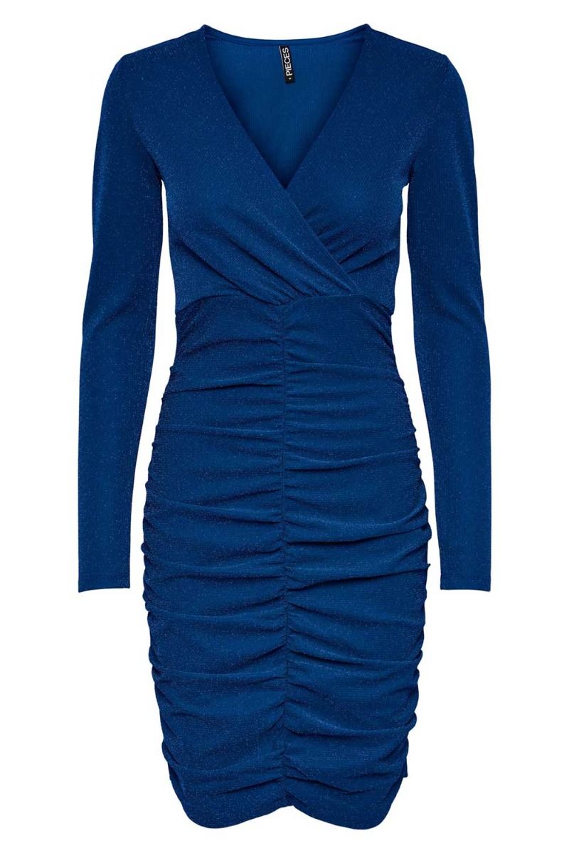 Pieces - Kjole - PC Lina LS V-neck Dress - Princess Blue