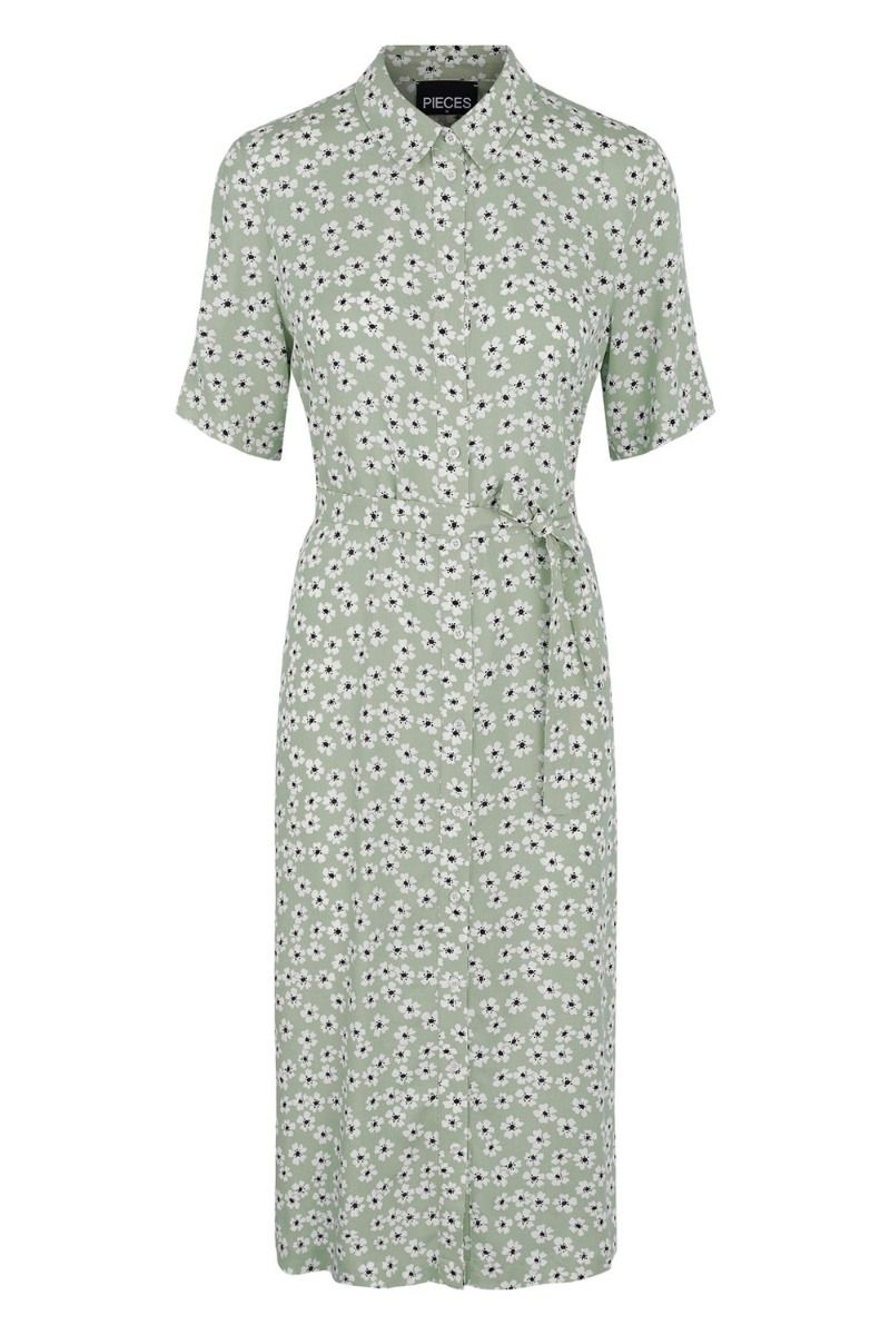 Pieces - Kjole - PC Maiken SS Midi Shirt Dress - Desert Sage