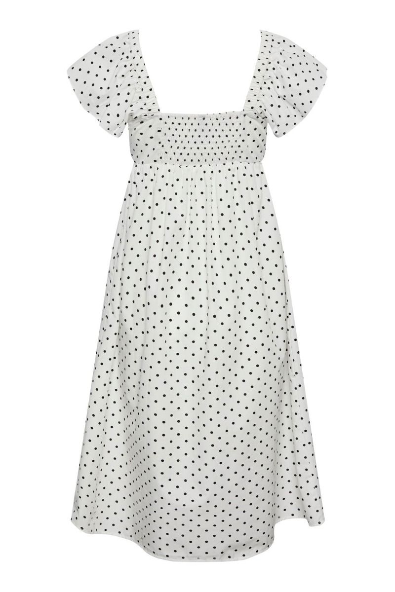 Pieces - Kjole - PC Malou SL Midi Frill Dress - Bright White/Black Dot