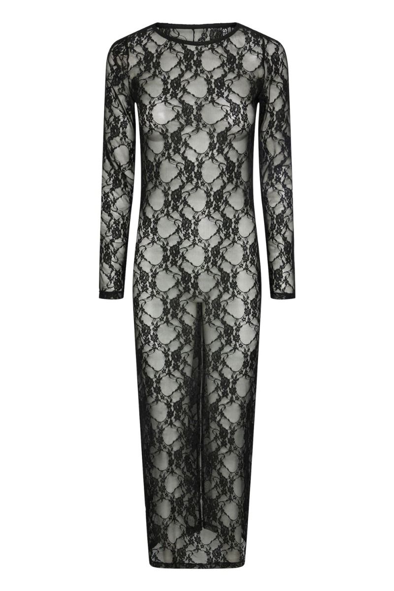 Pieces - Kjole - PC Nacy LS Ankle Lace Dress - Black