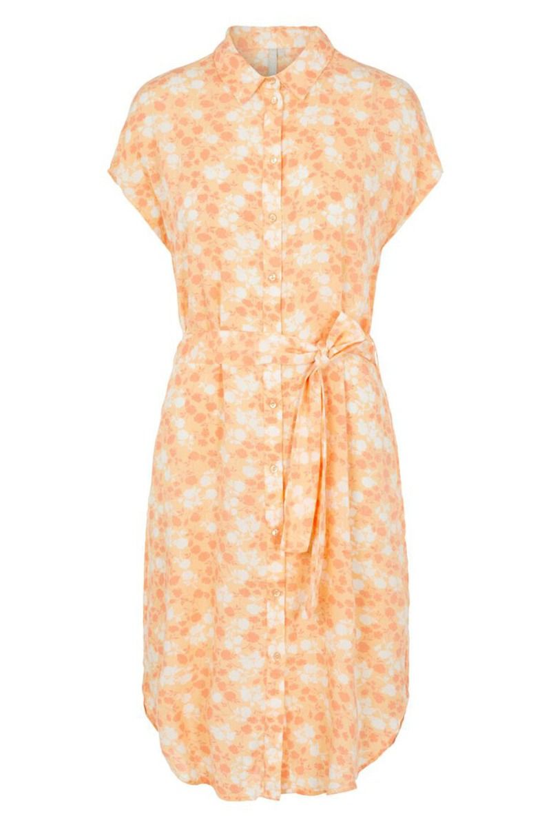 Pieces - Kjole - PC Nya SS Shirt Dress - Apricot Cream/FLW