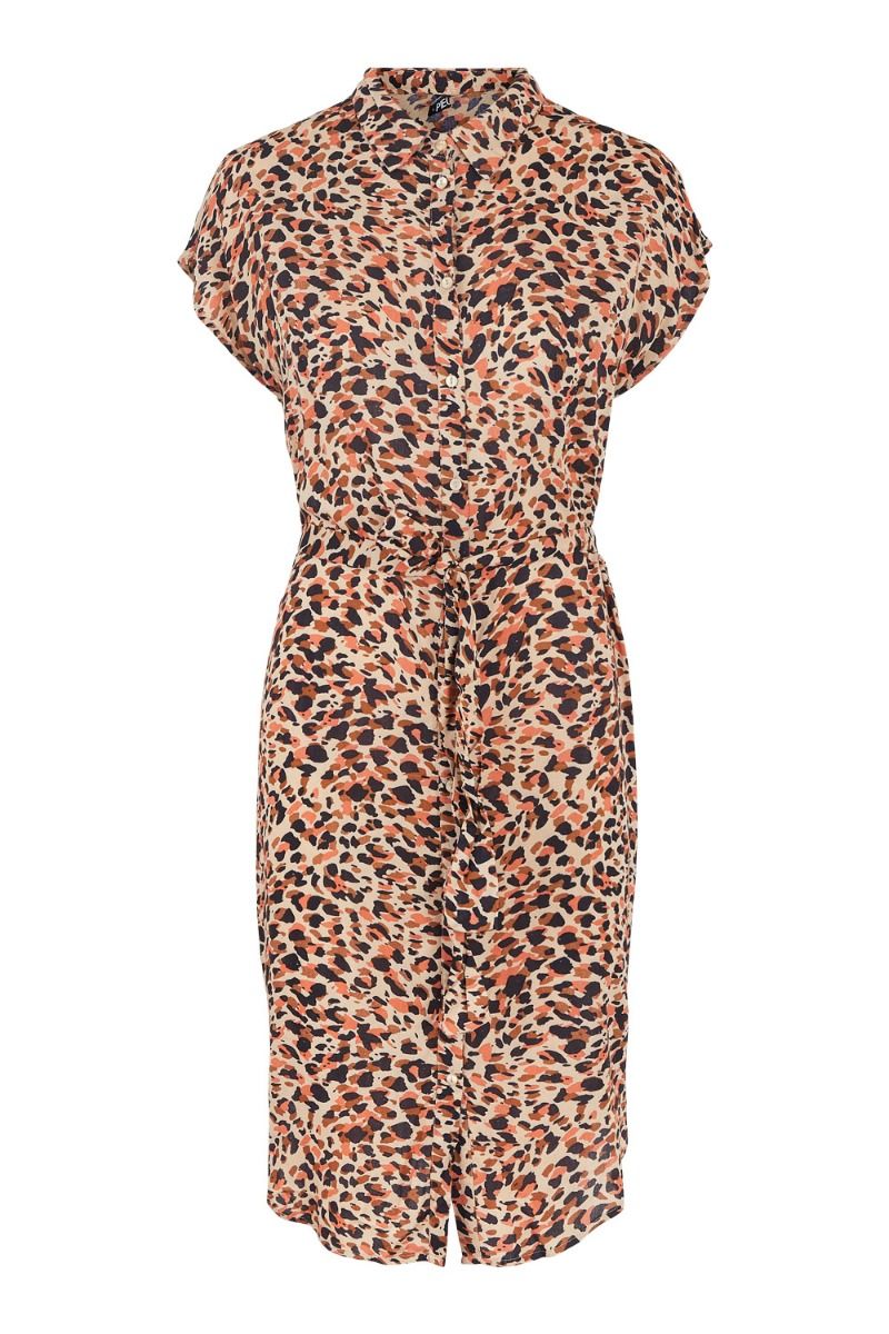 Pieces - Kjole - Nya SS Shirt Dress - Apricot Cream/Leo