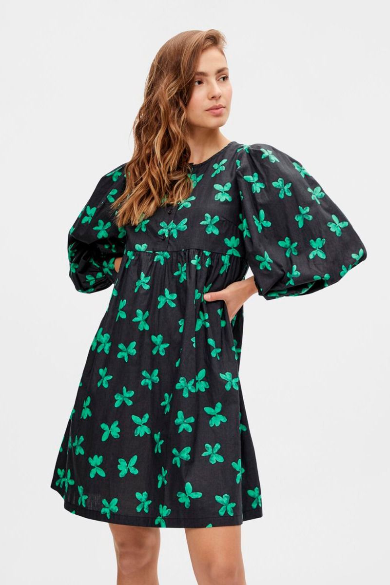 Pieces - Kjole - Alona Dress - Black w/ Green