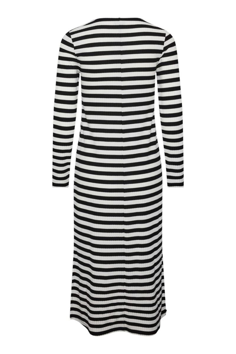 Pieces - Kjole - PC Filine LS O-neck Midi Dress Kac - Black Bright White