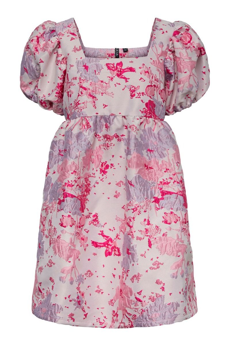 Pieces - Kjole - PC Jyda SS Dress - Fuchsia Purple Flowers
