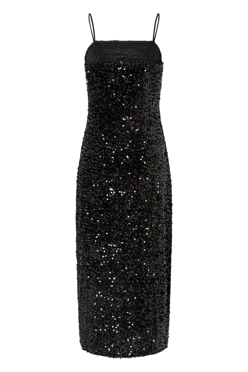 Pieces - Kjole - Kam SL Ankle Slip Dress - Black sequins