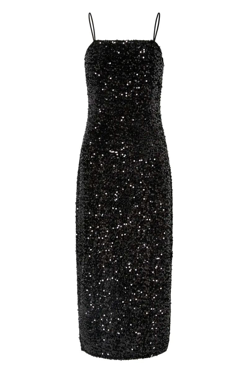 Pieces - Kjole - Kam SL Ankle Slip Dress - Black sequins