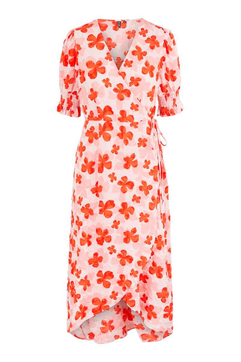 Pieces - Kjole - PC Marisy SS Midi Wrap Dress - Cloud Dancer