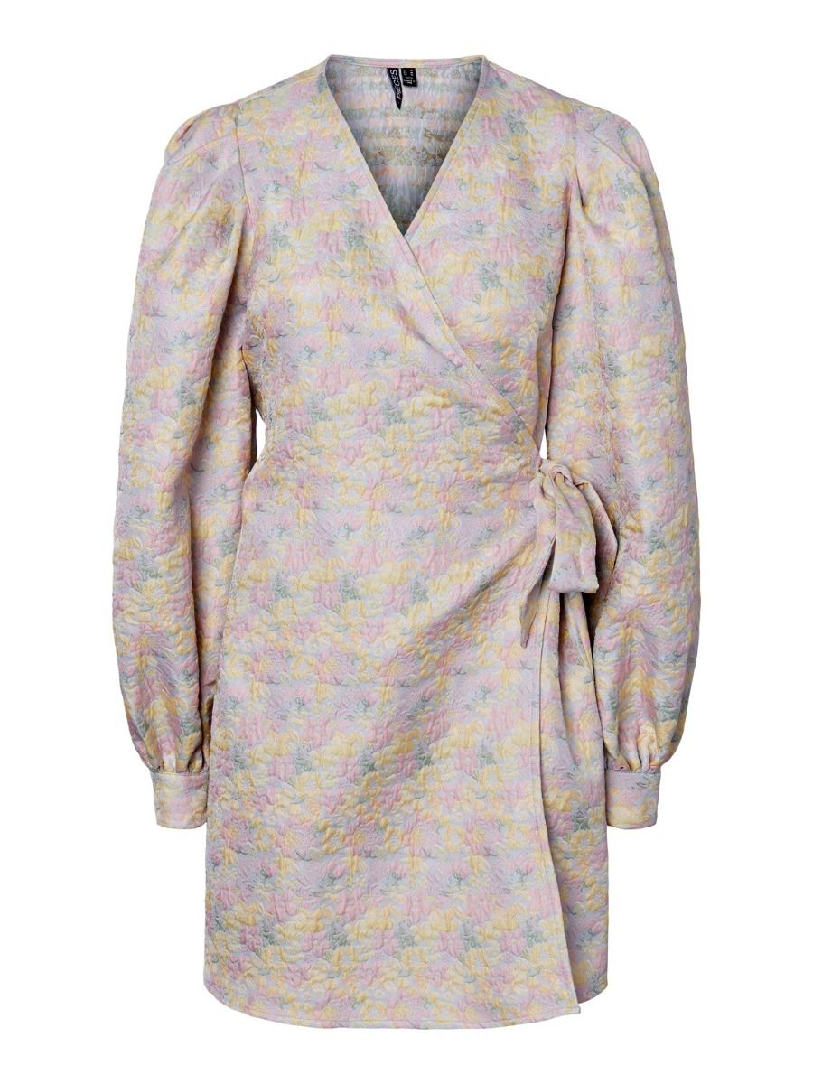 Pieces - Kjole - PC Tutsi LS Wrap Dress - Baby Blue Multi Flowers