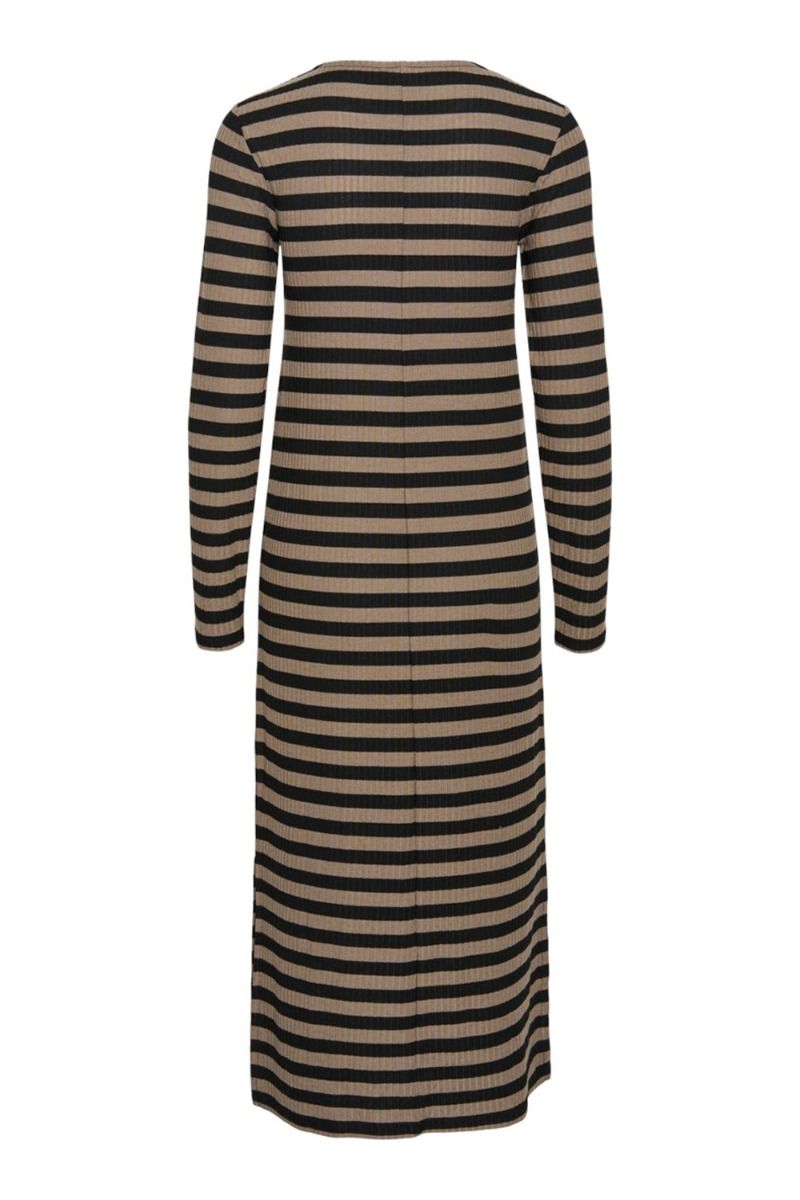 Pieces - Kjole - PC Filine LS O-neck Midi Dress Kac - Black Fossil