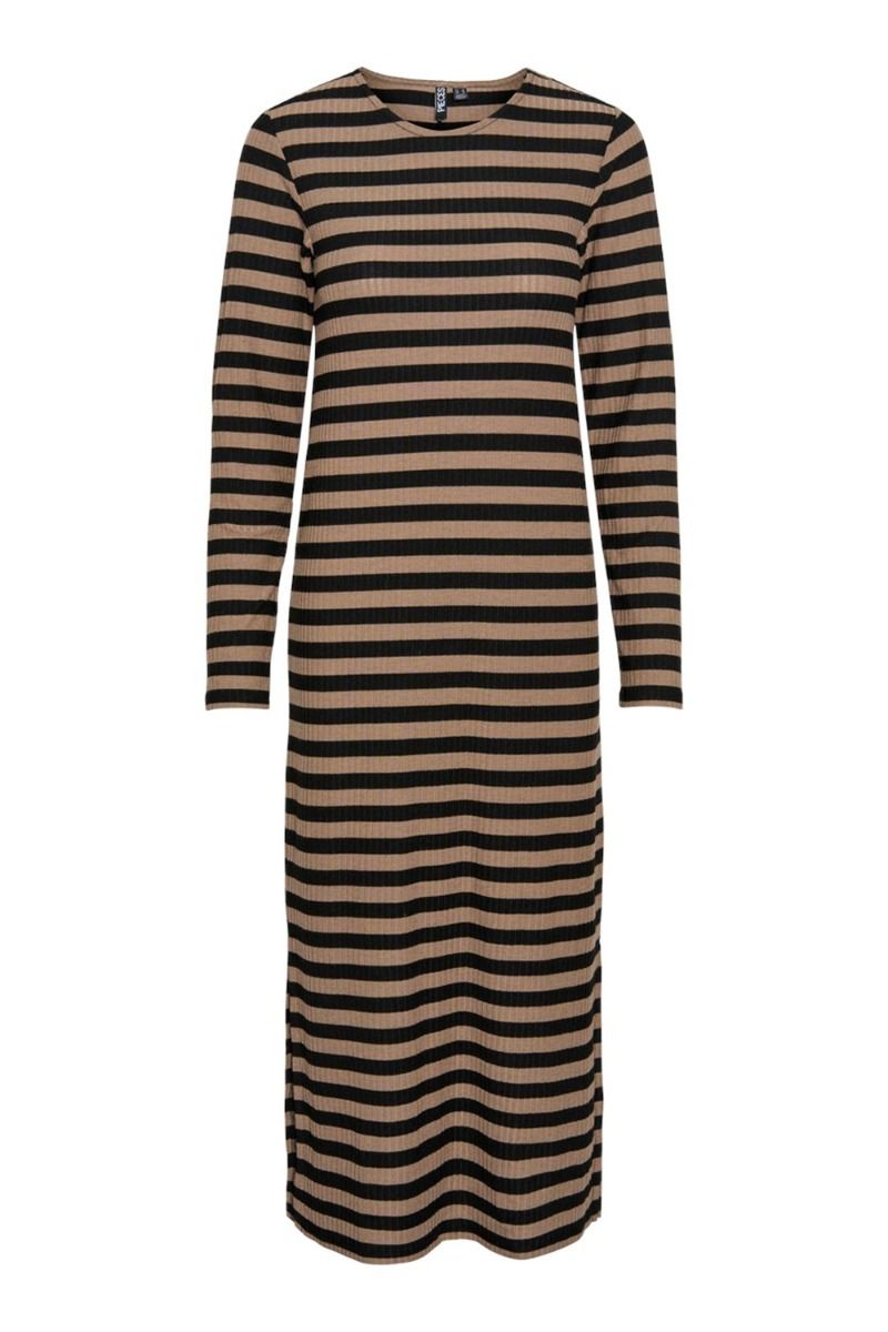 Pieces - Kjole - PC Filine LS O-neck Midi Dress Kac - Black Fossil