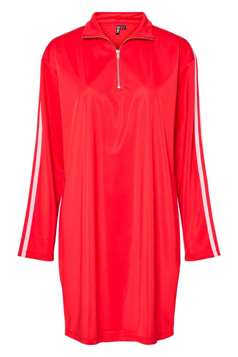 Pieces - Kjole - PC Grace Ls Short Dress AU24 - High Risk Red (Levering slut august)