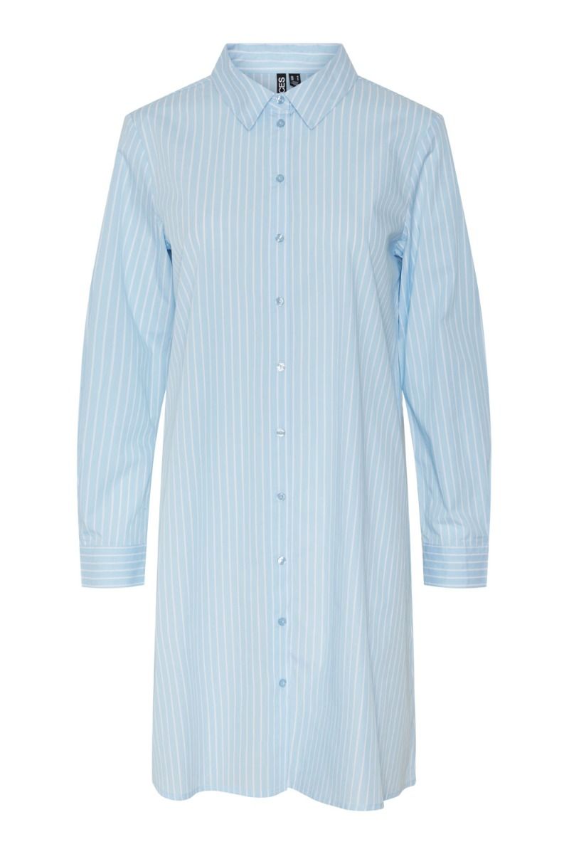 Pieces - Kjole - PC Penny Ls Short Shirt Dress - Airy Blue/Bright White