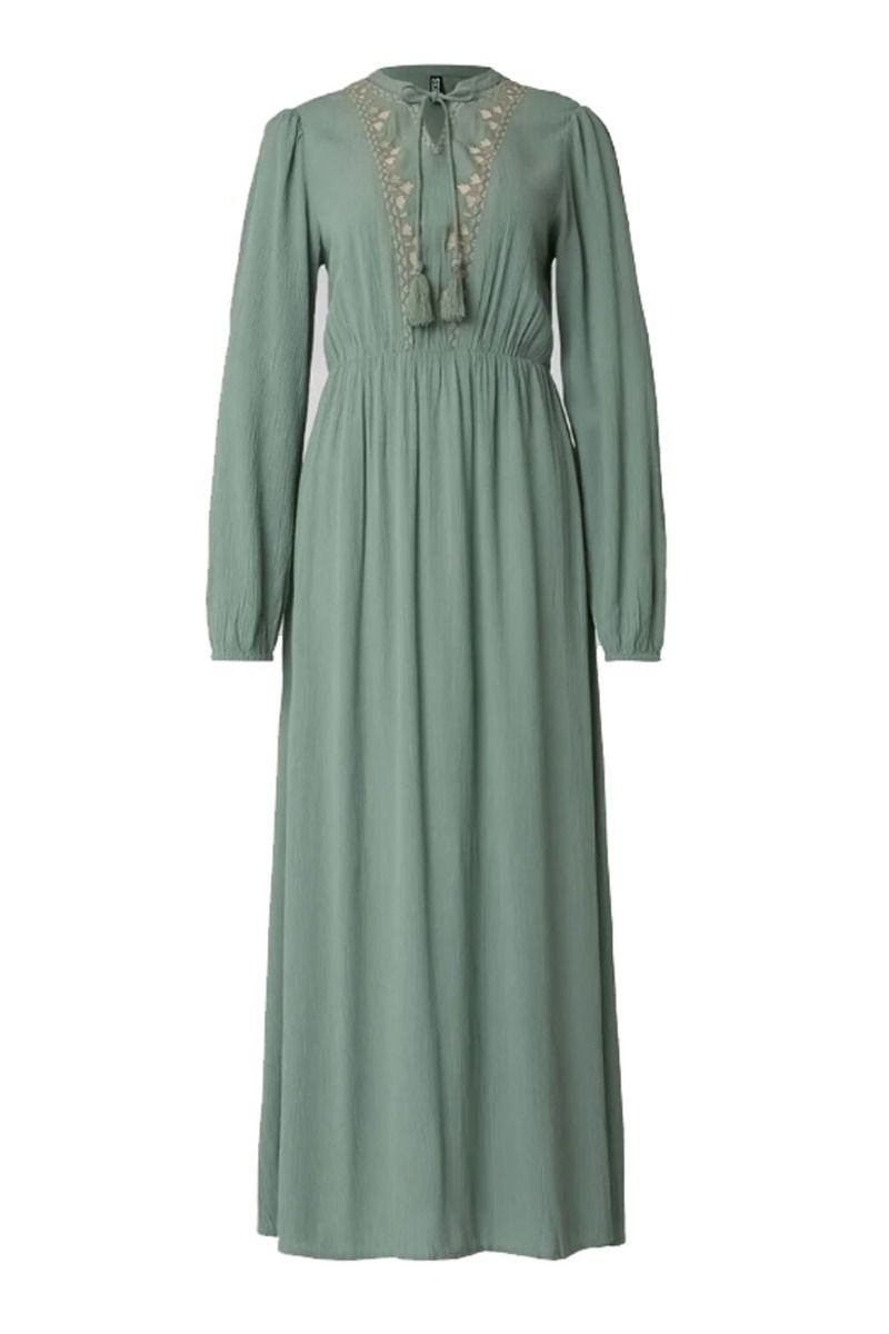 Pieces - Kjole - Pcramda Ls O-Neck Long Dress - Hedge Green