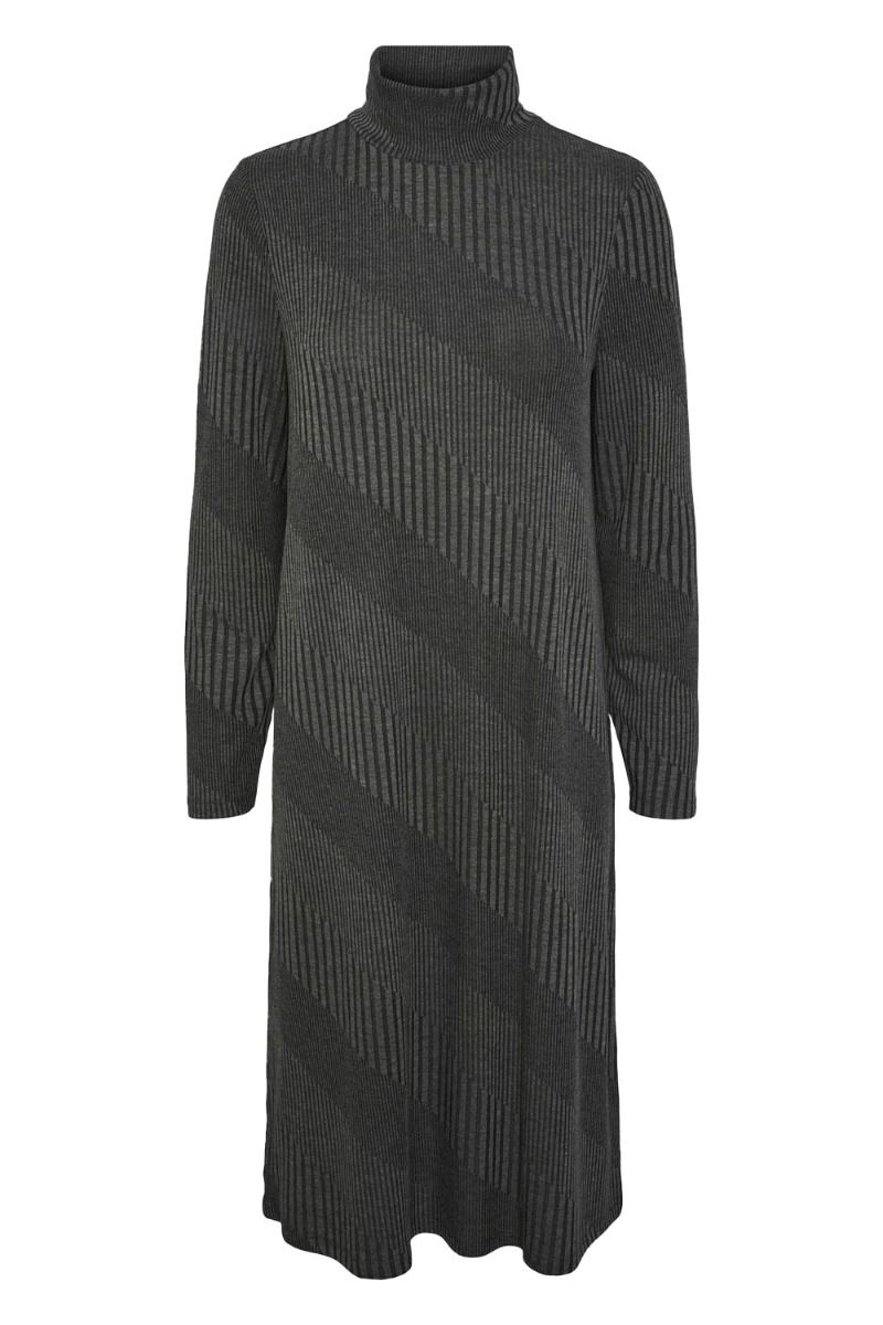 Pieces - Kjole - PC Sara LS Roll Neck Midi Dress - Dark Grey Melange