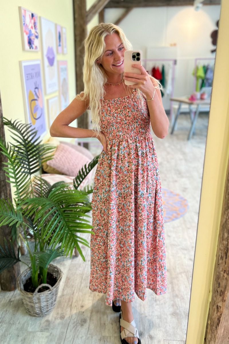 Pieces - Kjole - PC Selina Strap Ankle Dress - Strawberry Pink/Small Flower