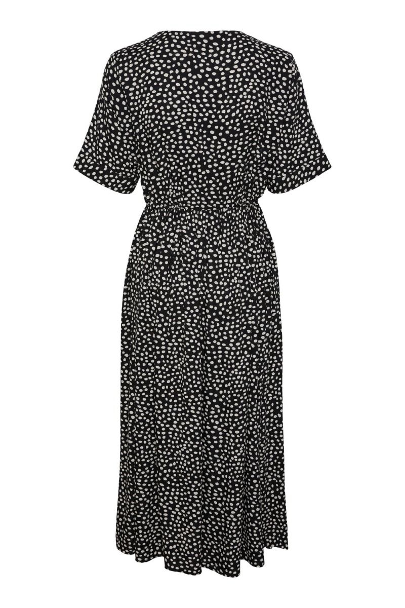 Pieces - Kjole - PC Tala Ss String Midi Dress Wvn Noos Bc - Black/White dot