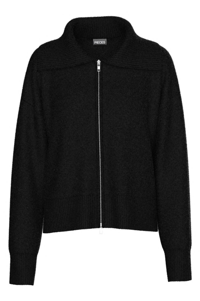 Pieces - Cardigan - Malou LS Zip Knit Cardigan - Black