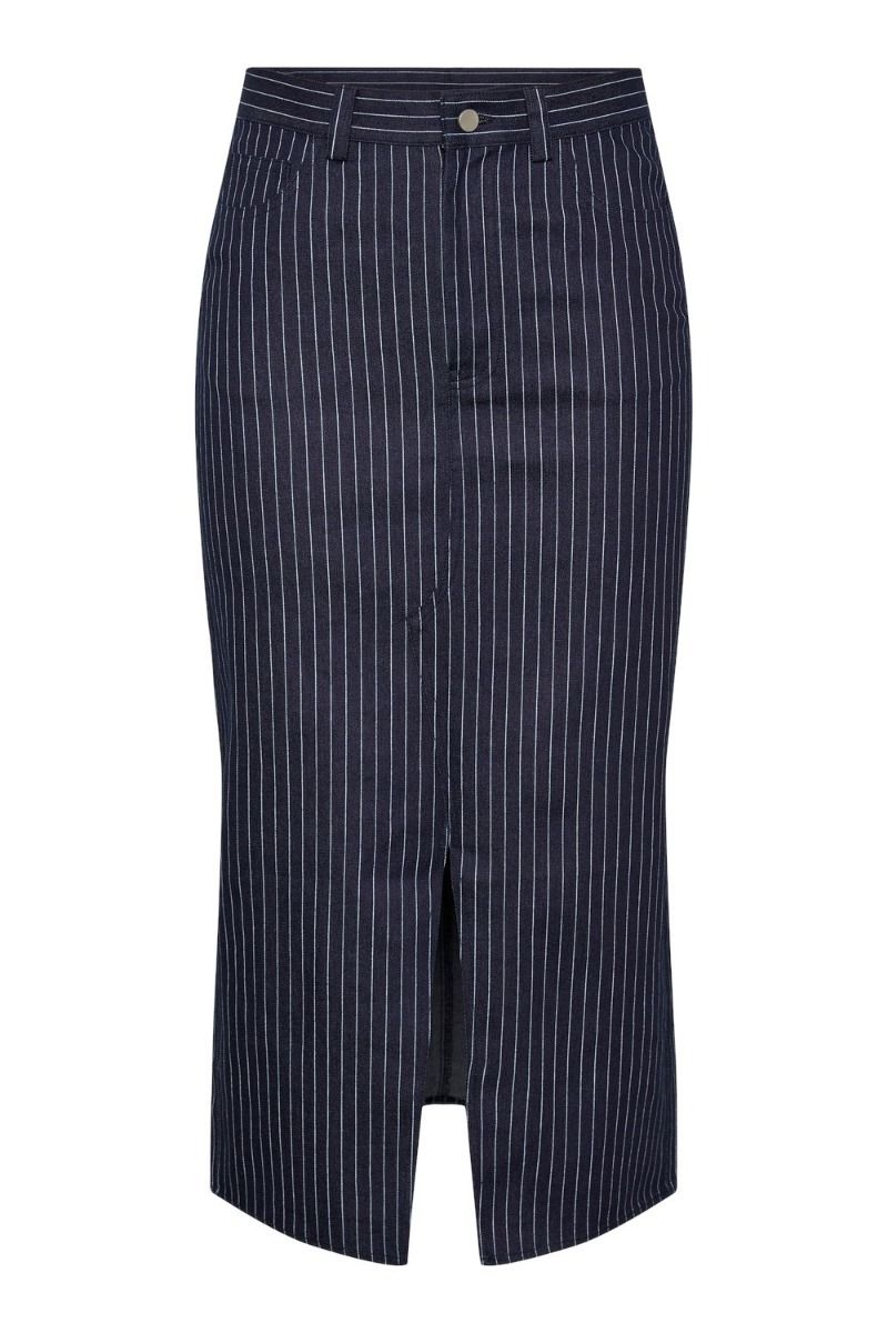 Pieces - Nederdel - PC Adella Hw Denim Midi Skirt - Dark Blue Denim