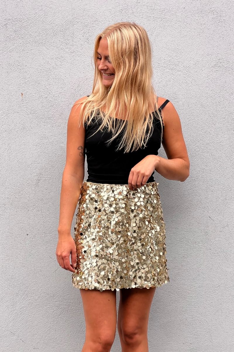 Pieces - Nederdel - Pc Disco Hw Mini Skirt - Gold Colour