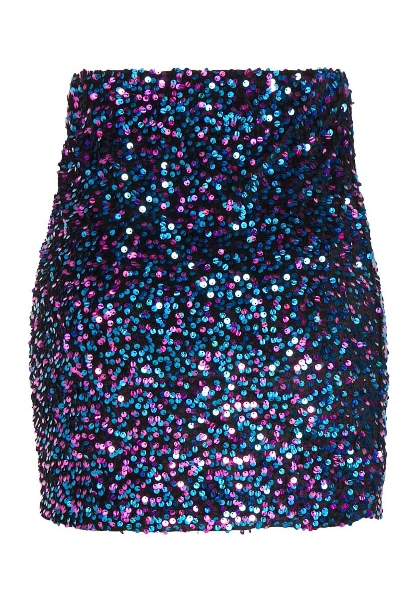 Pieces - Nederdel - PC Kam HW Short Skirt - Black Multi Sequins