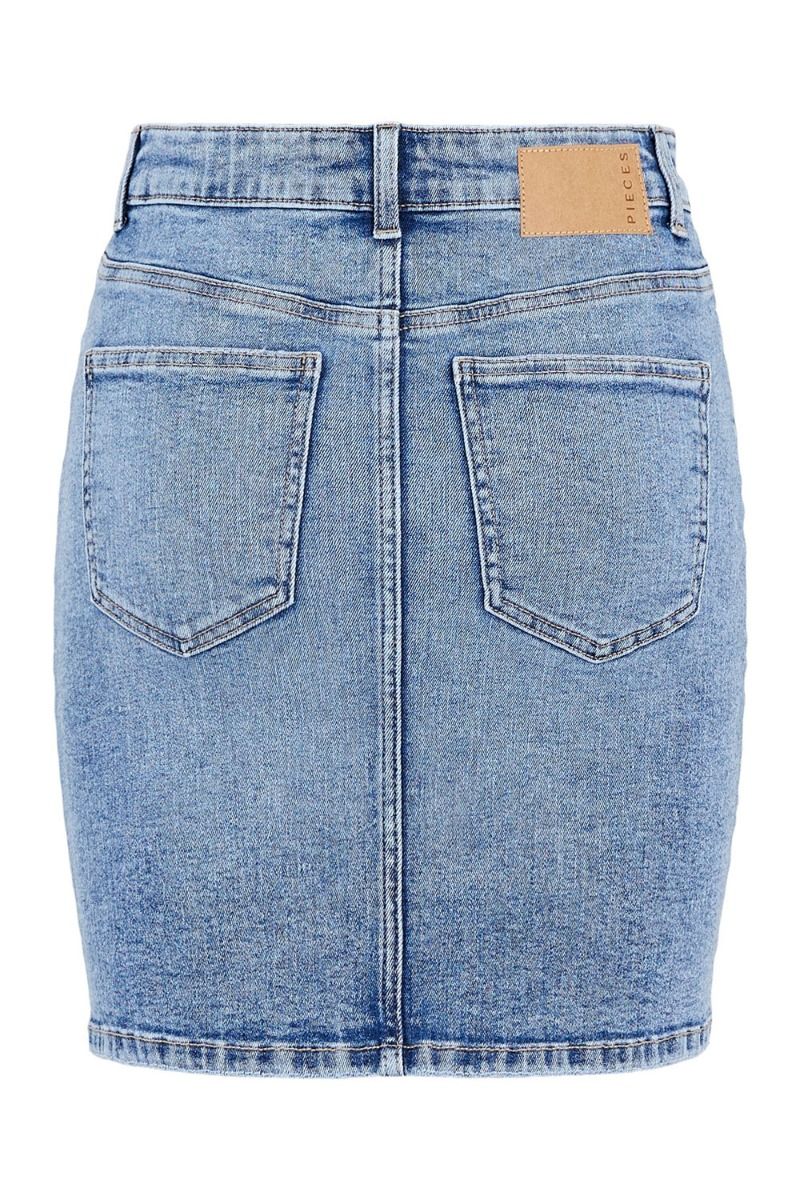 Pieces - Nederdel - PC Lili MW Denim Skirt - Light Blue Denim