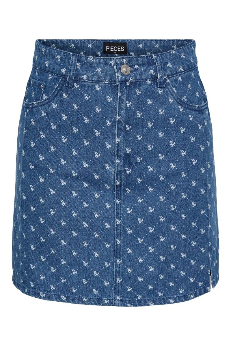 Pieces - Nederdel - PC Nursel HW Slit Skirt - Medium Blue Denim