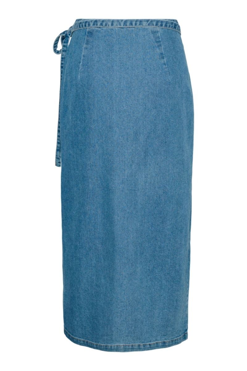 Pieces - Nederdel - PC Abbi MW Long Denim Wrap Skirt - Light Blue Denim