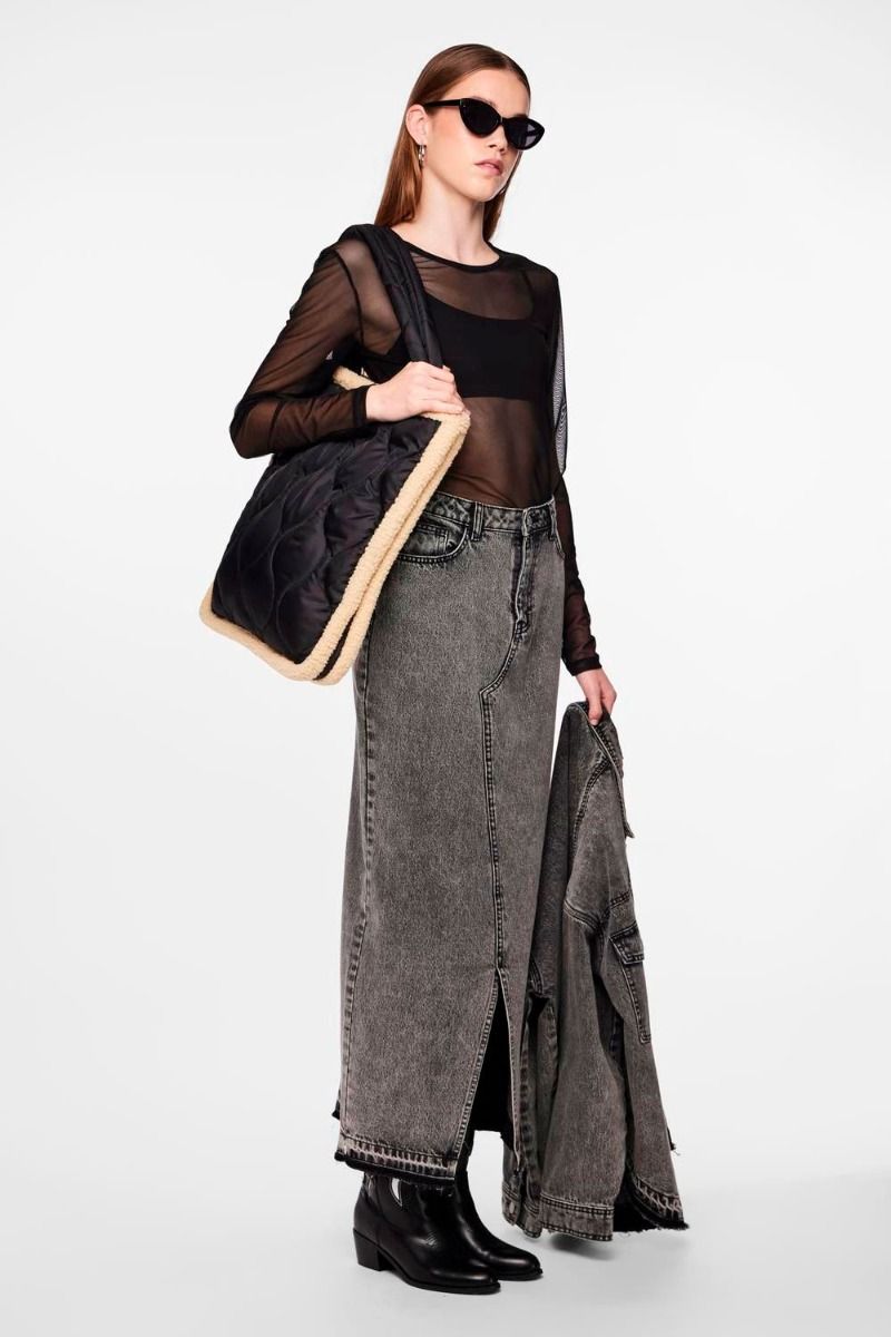 Pieces - Nederdel - PC Nora Hw Ankle Skirt - Grey Denim 