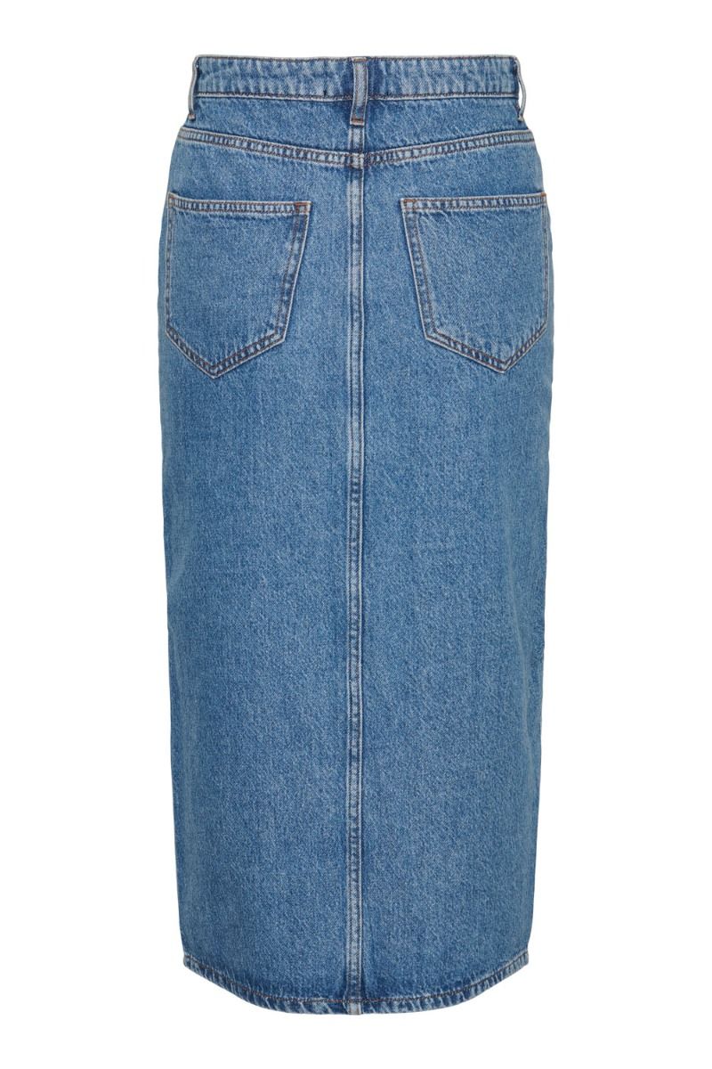 Pieces - Nederdel - Pcsky Hw Rhinestone Midi Skirt - Medium Blue Denim