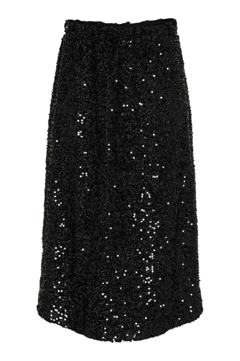Pieces - Nederdel - Pc Serena Sequin Hw Midi Skirt - Black