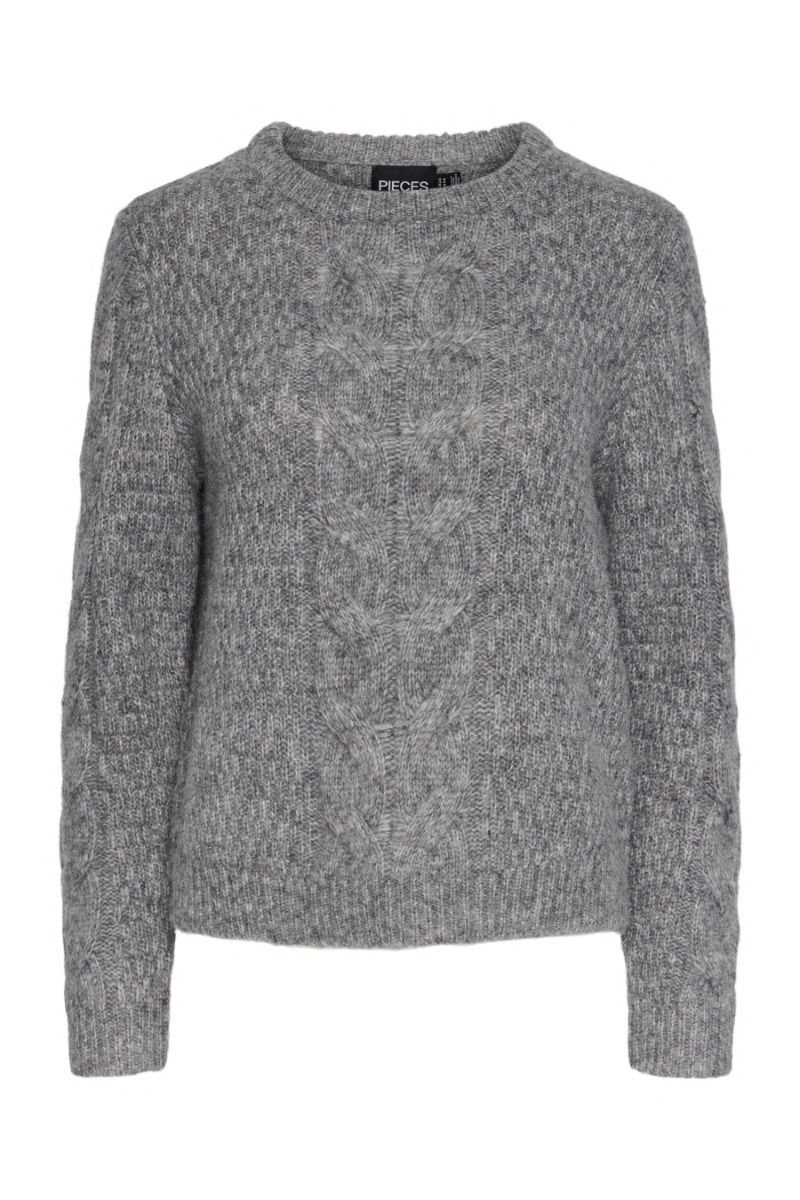 Pieces - Strik - Nina LS O-neck Knit - Medium Grey Melange