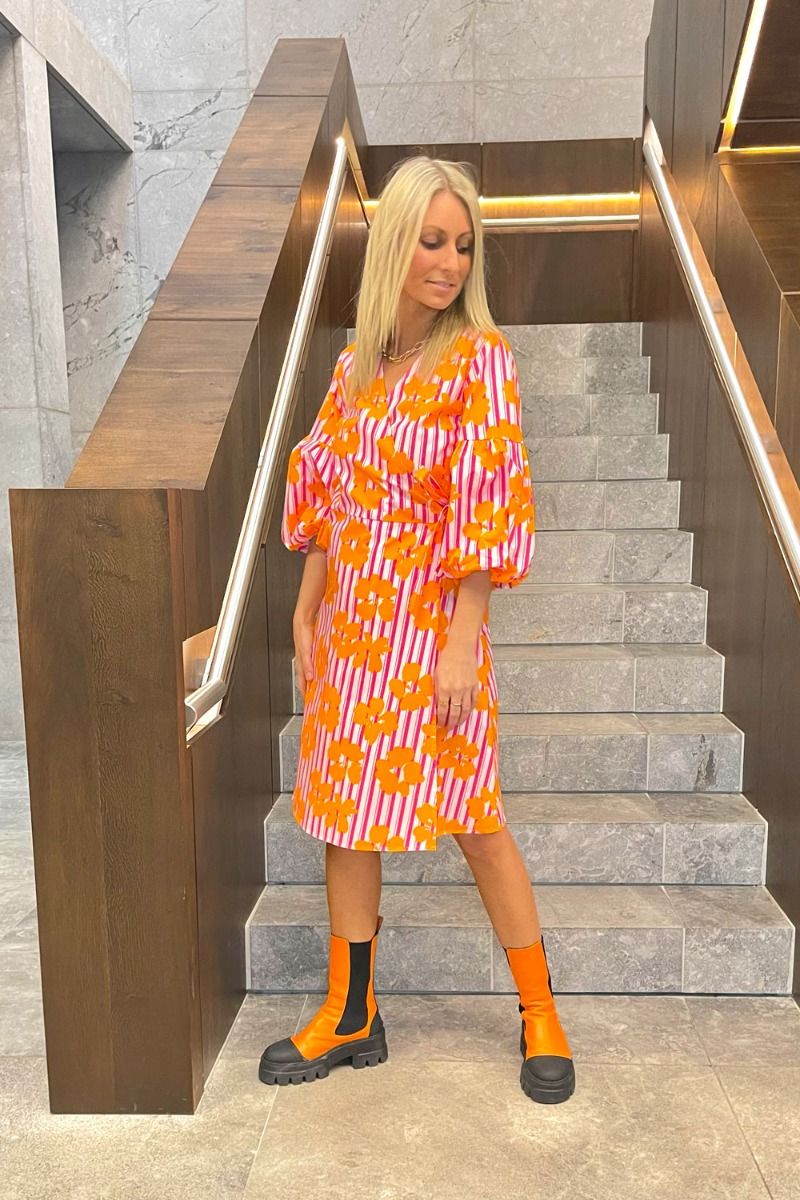 Pieces - Kjole - PC Jispa 3/4 Wrap Dress - Bright White Stripes Flowers 