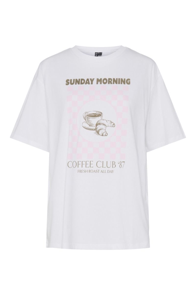 Pieces - T-shirt - Pc Paloma Ss Printed T-Shirt Bc - Bright White/Coffee