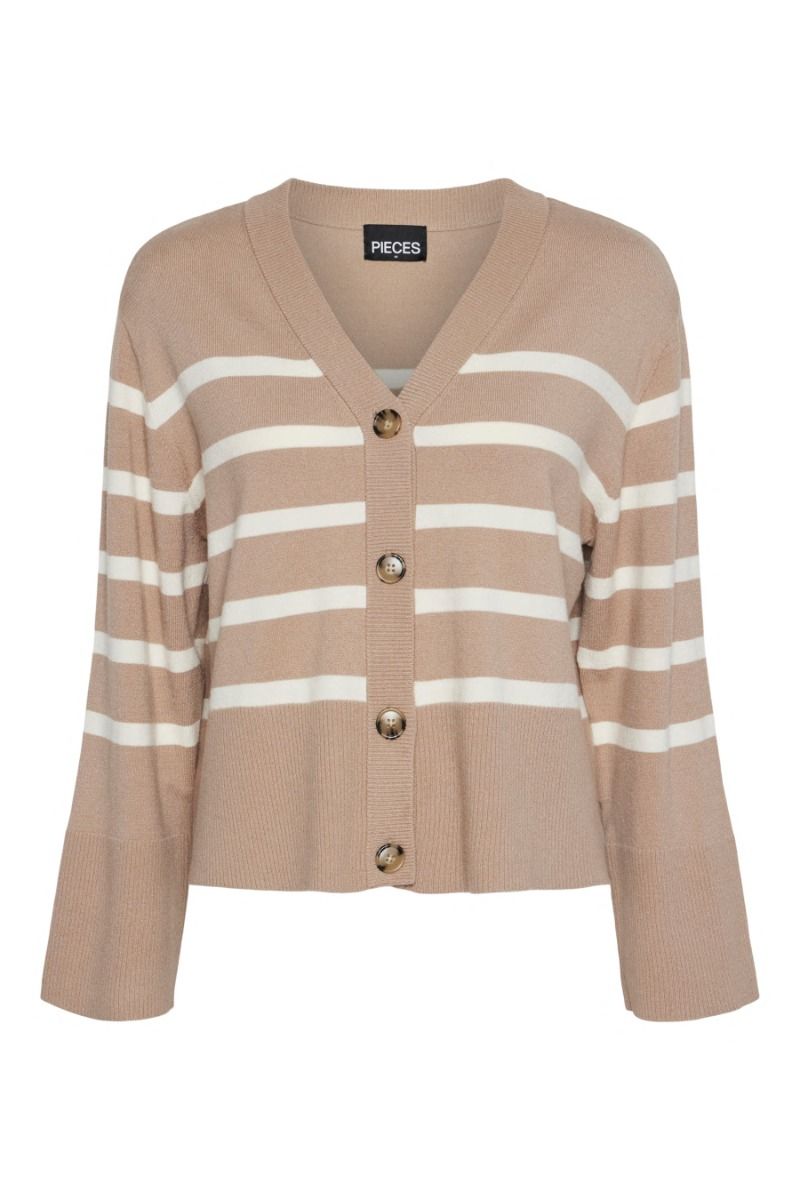 Pieces - Cardigan - PC Sia LS Cardigan - Silver Mink/White