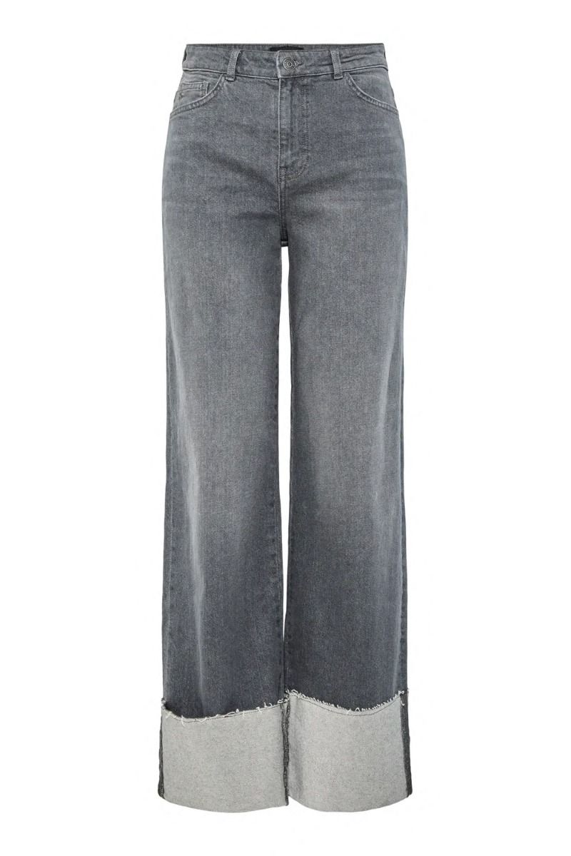 Pieces - Jeans - PC Pil Hw Straight Fold Up Denim Jeans - Grey Denim