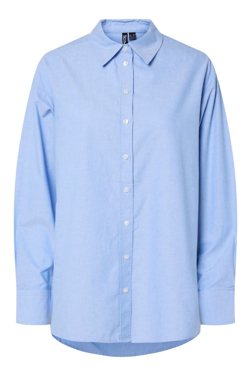 Pieces - Skjorte - Poppy Ls Oxford Loose Shirt - Cashmere Blue