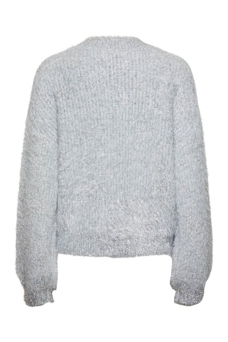 Pieces - Strik - Pc Raga Ls O-Neck Lurex Knit - Silver Colour