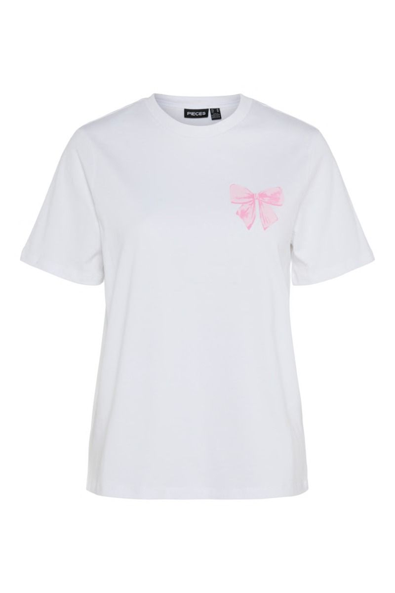Pieces - T-shirt - Scarlett ss printed t-shirt - Bright White/Small Bow