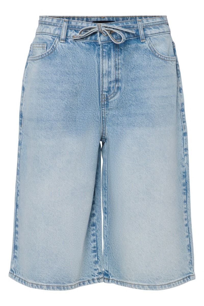 Pieces - Shorts - Selma MW Wide Denim Shorts - Light Blue Denim