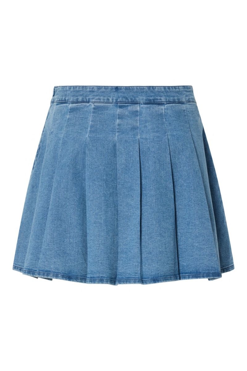 Pieces - Nederdel - Silje MW Plissé Mini Denim Skirt - Light Blue Denim
