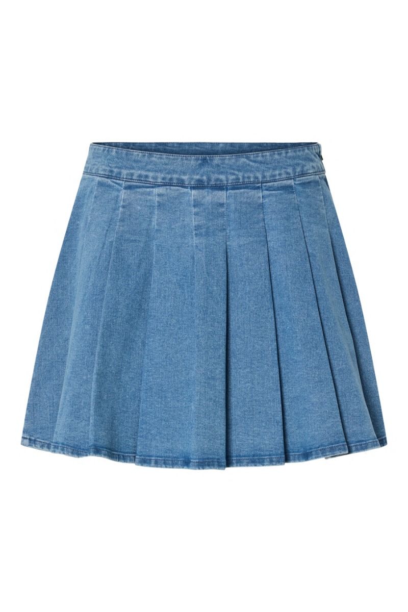 Pieces - Nederdel - Silje MW Plissé Mini Denim Skirt - Light Blue Denim