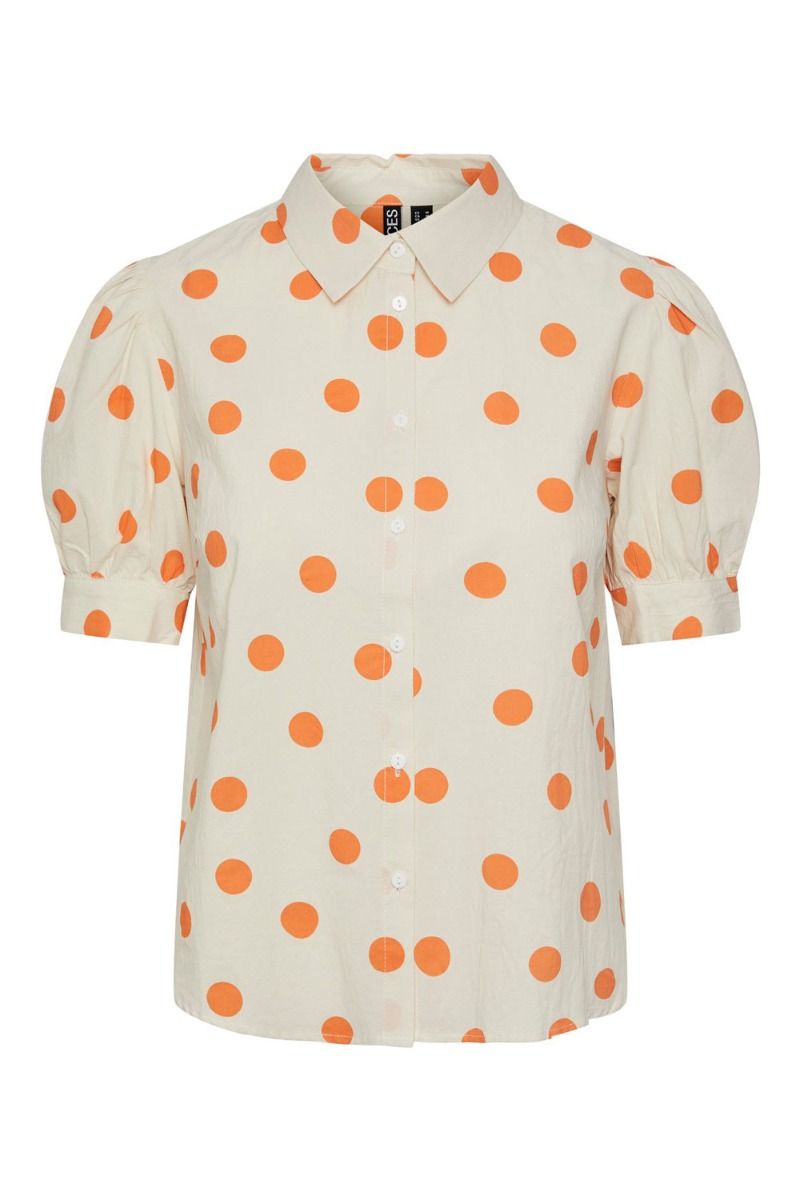 Pieces - Skjorte - PC Addi SS Shirt - Cloud Cream/Orange