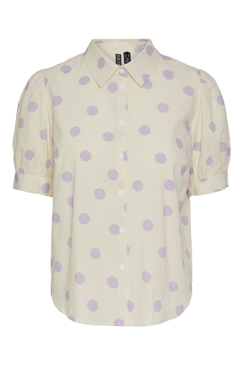 Pieces - Skjorte - PC Addi SS Shirt - Cloud Cream/Purple