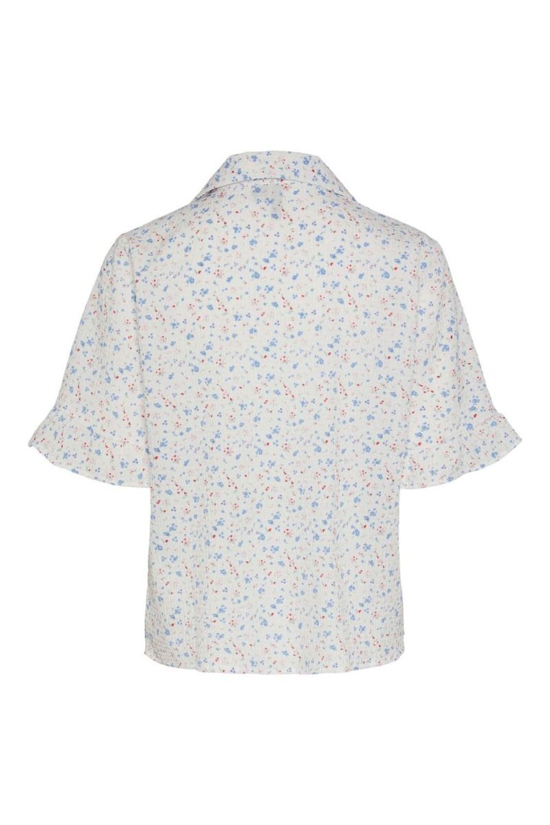 Pieces - Skojrte - PC Mille 2/4 Frill Shirt - Bright White/Flower