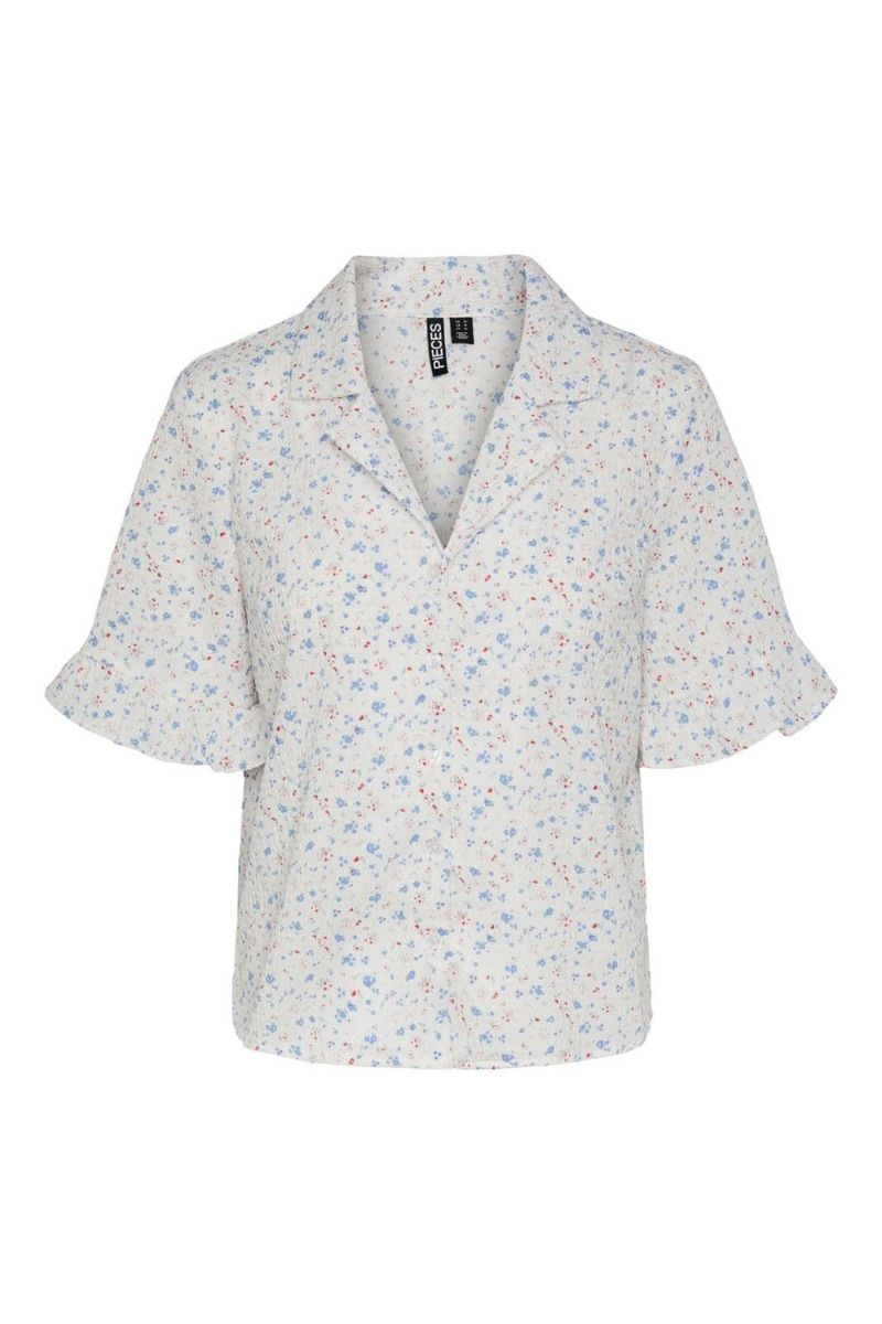 Pieces - Skojrte - PC Mille 2/4 Frill Shirt - Bright White/Flower