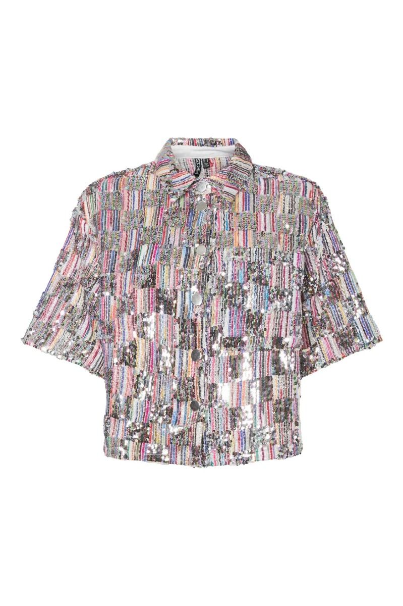 Pieces - Bluse - Naina 2/4 Short Sequins Shirt - Cloud Dancer 